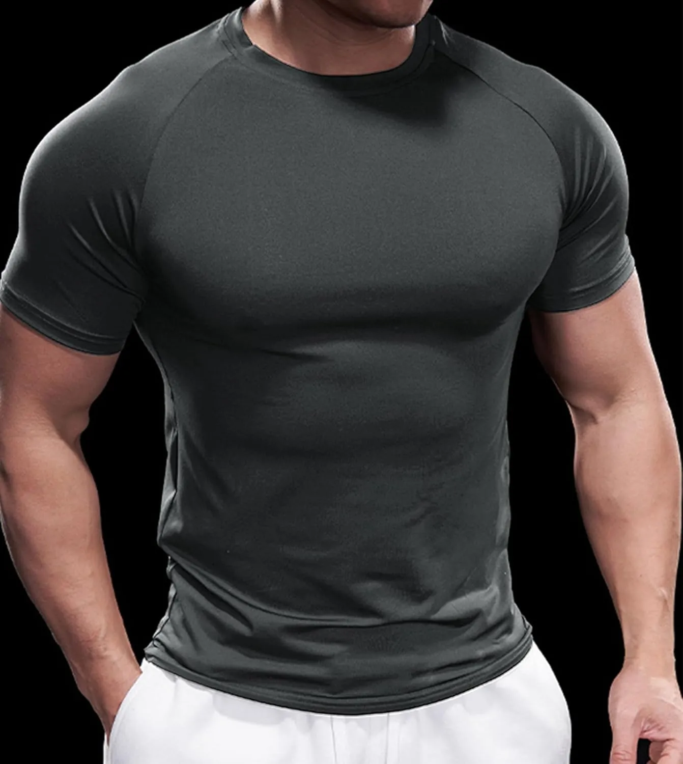 Fioboc Compression Shirts PerformancePro Active Crew Neck Tee Moisture Wicking Quick Dry Gym Running Shirts S-4XL