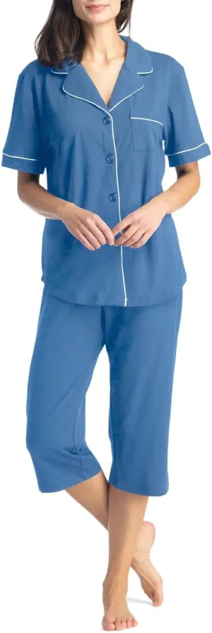 Fishers Finery Button Down Pajamas for Women Capri Pajama Sleepwear Set with Gift Box