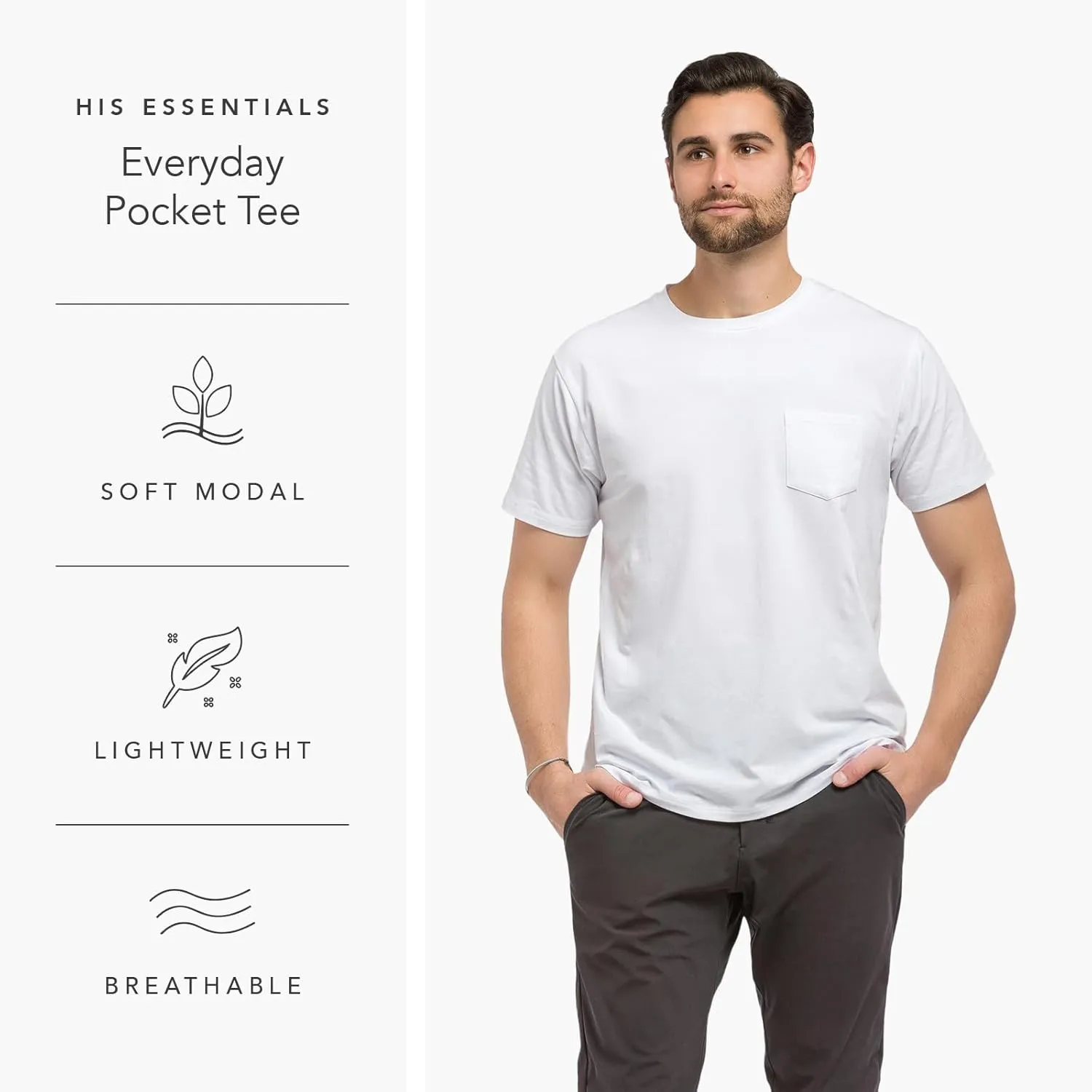 Fishers Finery Men's Soft Cotton Modal Crew Neck Pocket Tee