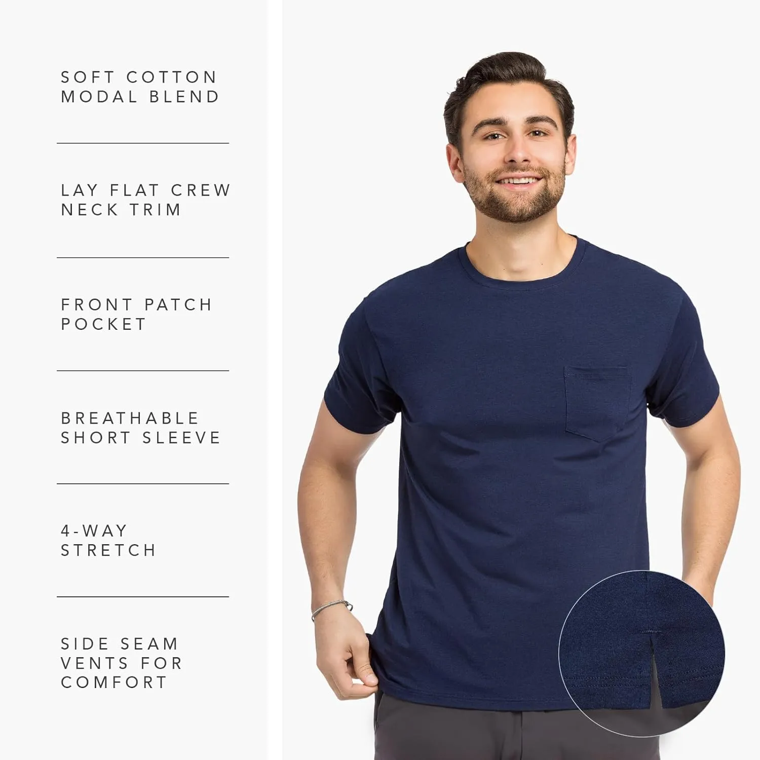 Fishers Finery Men's Soft Cotton Modal Crew Neck Pocket Tee