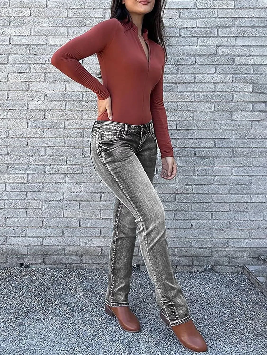 Flamingals Butt Lifting Bootcut Jeans Stretchy Casual Fall Winter Trendy Flare Leg Jeans for Women