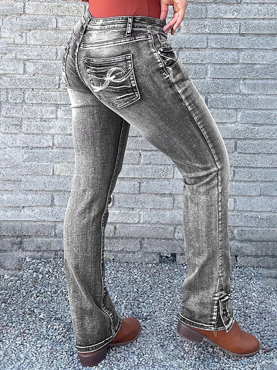 Flamingals Butt Lifting Bootcut Jeans Stretchy Casual Fall Winter Trendy Flare Leg Jeans for Women