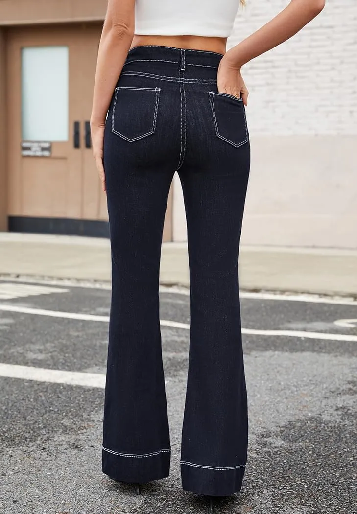 Flare Jeans for Women, Women's High Waist Stretch Bell Bottom Jeans Black Flare Bootcut Denim Jeans Pants