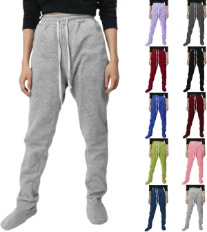 Fleece Footed Pajamas for Women Winter Soft Warm Elastic Waist Casual Sweatpants Loose Loungewear Trousers with Feet