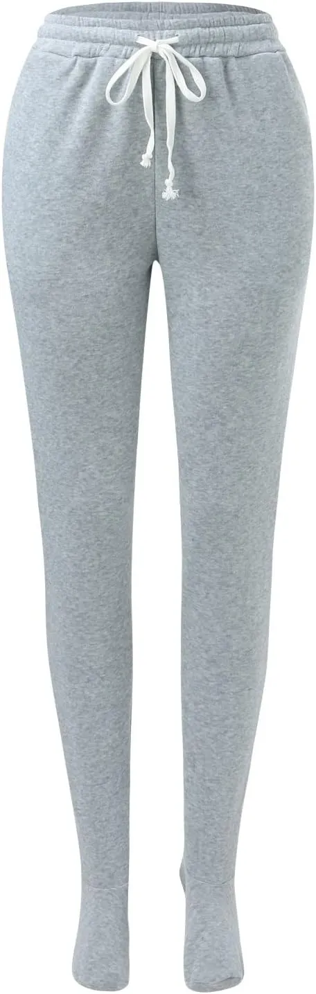Fleece Footed Pajamas for Women Winter Soft Warm Elastic Waist Casual Sweatpants Loose Loungewear Trousers with Feet