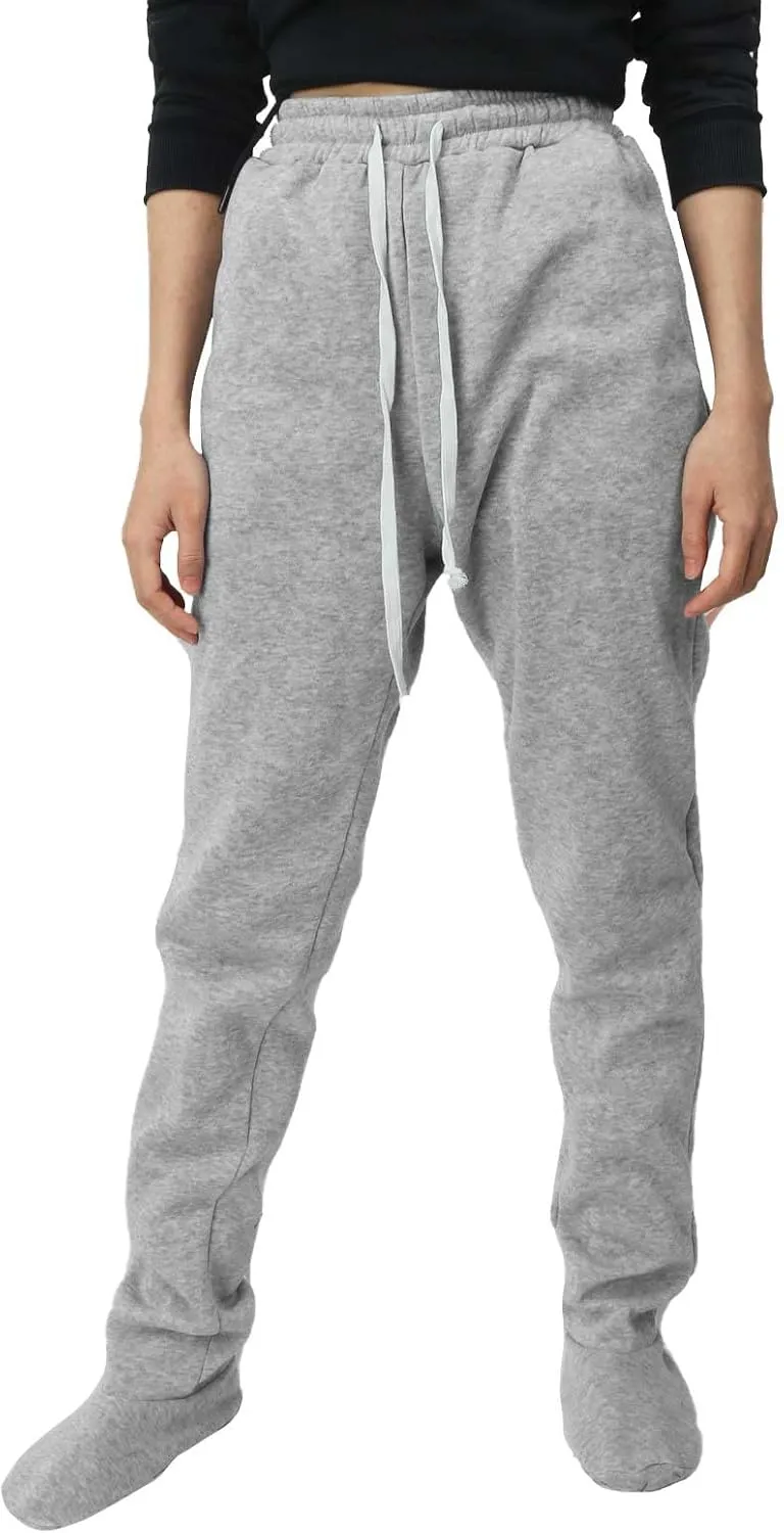 Fleece Footed Pajamas for Women Winter Soft Warm Elastic Waist Casual Sweatpants Loose Loungewear Trousers with Feet