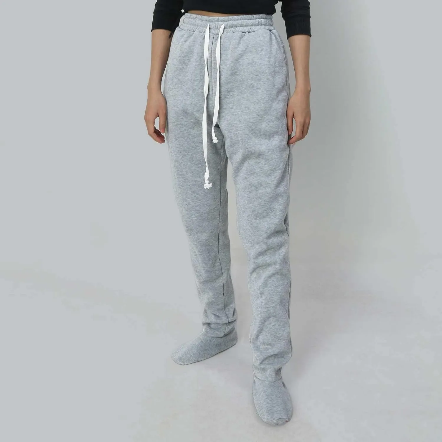 Fleece Footed Pajamas for Women Winter Soft Warm Elastic Waist Casual Sweatpants Loose Loungewear Trousers with Feet