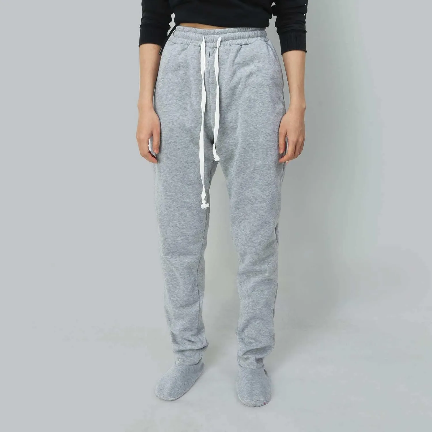 Fleece Footed Pajamas for Women Winter Soft Warm Elastic Waist Casual Sweatpants Loose Loungewear Trousers with Feet