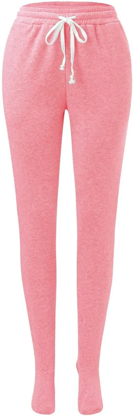 Fleece Lined Pajamas Pants for Women Soft Thermal Elastic Waist Joggers Sweatpant Baggy Loungewear Trousers with Feet