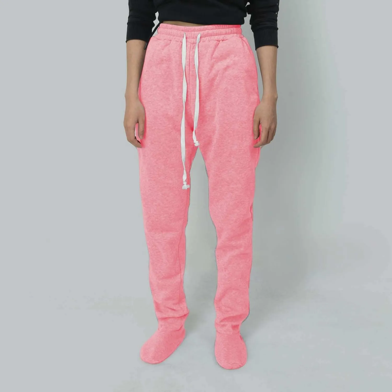 Fleece Lined Pajamas Pants for Women Soft Thermal Elastic Waist Joggers Sweatpant Baggy Loungewear Trousers with Feet