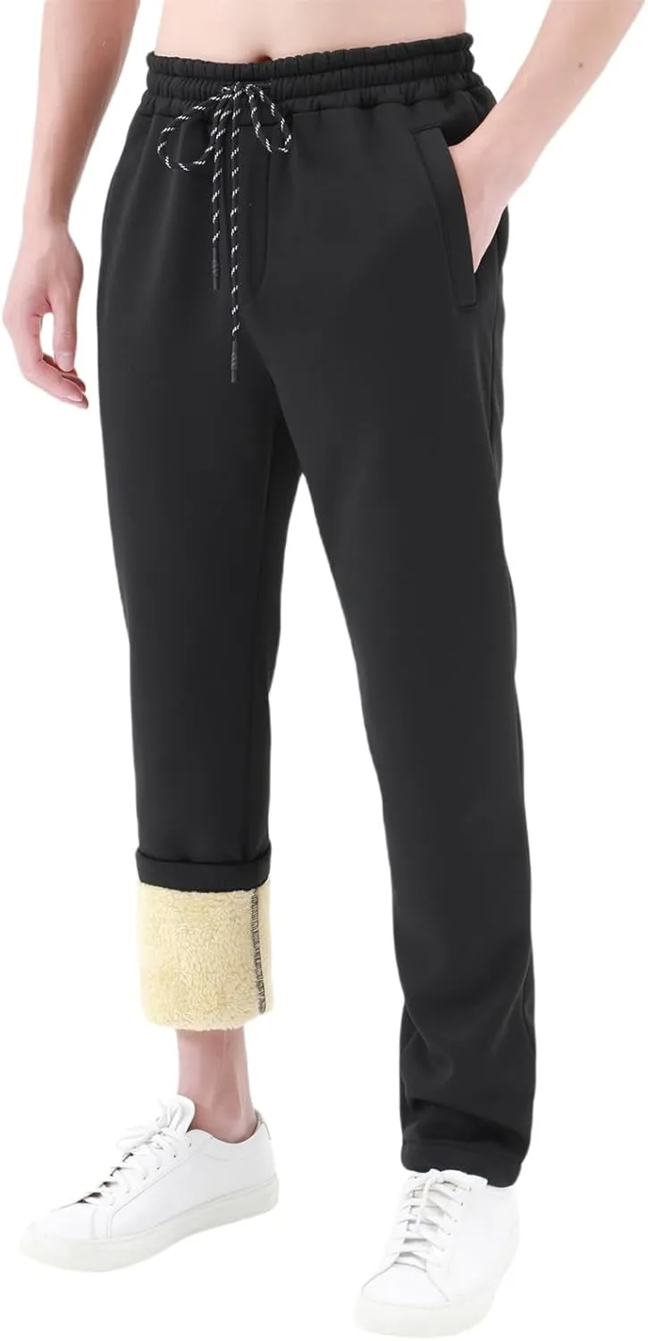 Fleece Lined Sweatpants Men Thick Winter Pants Straight Leg Slacks Outdoor Cozy Trousers Thermal Loungewear Casual