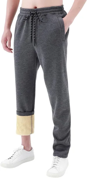 Fleece Lined Sweatpants Men Thick Winter Pants Straight Leg Slacks Outdoor Cozy Trousers Thermal Loungewear Casual