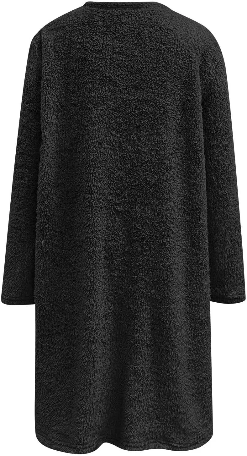 Fleece Pullover Women Sweaters Fuzzy Sherpa Long Sleeve Sweatshirt Crewneck Loungewear Tunics Tops with Pockets