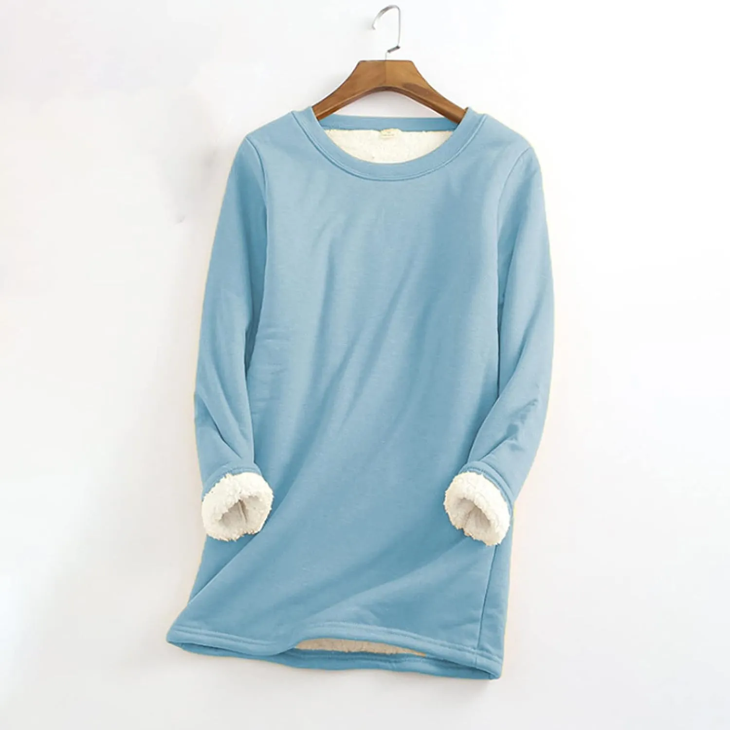 Fleece Sweatshirts for Women Sherpa Lined Casual Loose Colorblock Tee Pullover Solid Color Thermal Cute Loungewear