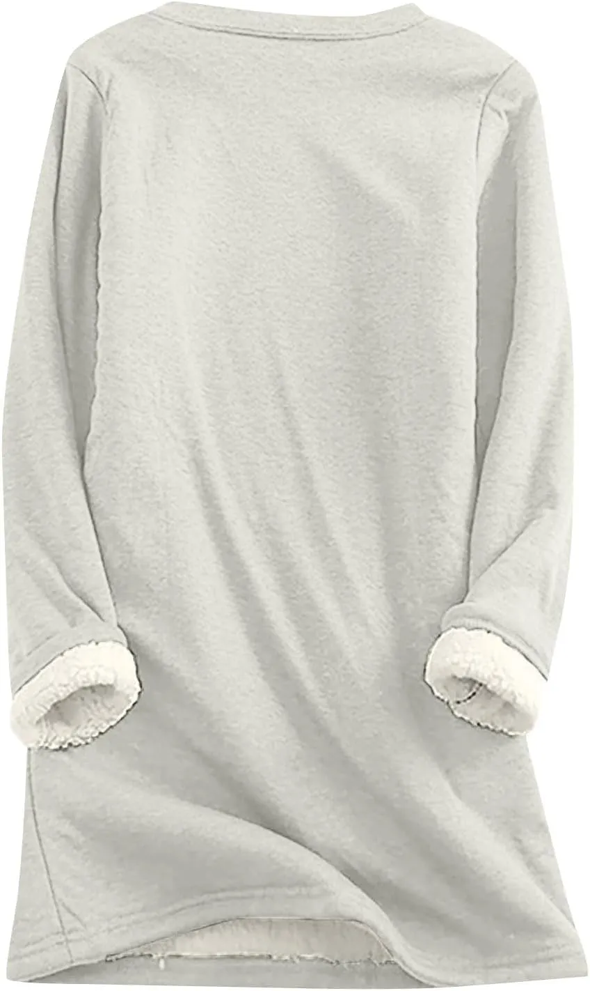 Fleece Sweatshirts for Women Sherpa Lined Fuzzy Soft Funny Sayings Tee Pullover Round Neck Thermal Cute Loungewear