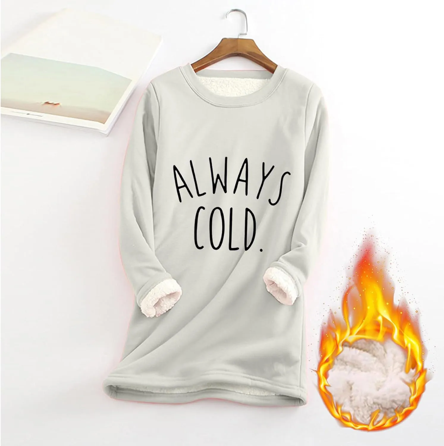 Fleece Sweatshirts for Women Sherpa Lined Fuzzy Soft Funny Sayings Tee Pullover Round Neck Thermal Cute Loungewear