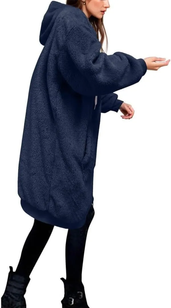 FMCHICO Fleece Coat for Women,Women's Oversized Zip Up Hooded Jacket Winter Plus Size Sherpa Coat