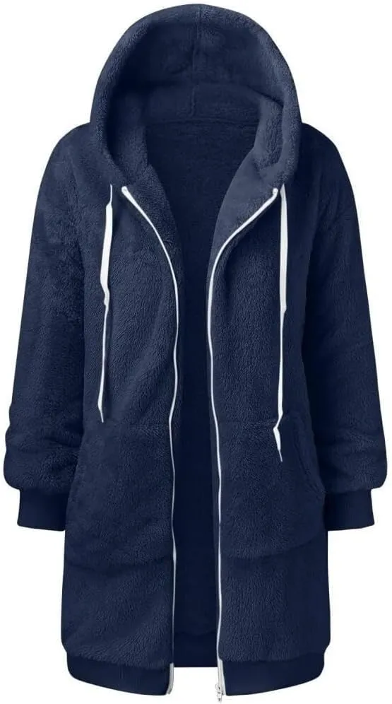 FMCHICO Fleece Coat for Women,Women's Oversized Zip Up Hooded Jacket Winter Plus Size Sherpa Coat