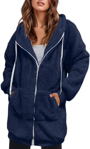 FMCHICO Fleece Coat for Women,Women's Oversized Zip Up Hooded Jacket Winter Plus Size Sherpa Coat