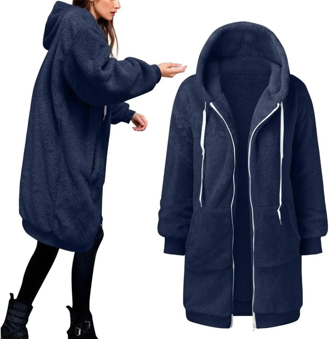 FMCHICO Fleece Coat for Women,Women's Oversized Zip Up Hooded Jacket Winter Plus Size Sherpa Coat
