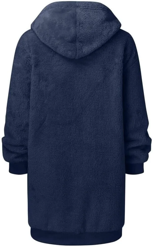 FMCHICO Fleece Coat for Women,Women's Oversized Zip Up Hooded Jacket Winter Plus Size Sherpa Coat