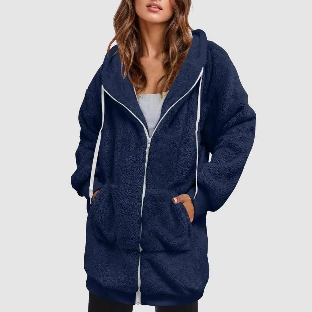 FMCHICO Fleece Coat for Women,Women's Oversized Zip Up Hooded Jacket Winter Plus Size Sherpa Coat