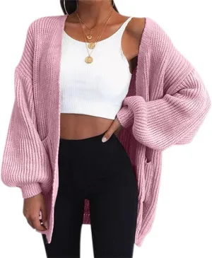 FMCHICO Womens 2023 Winter Open Front Long Sleeve Chunky Cable Knit Cardigan Sweater