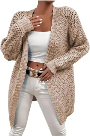 FMCHICO Women's 2024 Fall Long Batwing Sleeve Open Front Chunky Knit Cardigan Sweater
