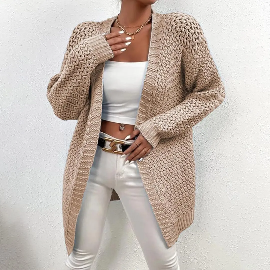 FMCHICO Women's 2024 Fall Long Batwing Sleeve Open Front Chunky Knit Cardigan Sweater