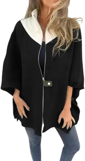 FMCHICO Womens Half Zip Sweatshirts Half Sleeve Color Block Hoodies Oversized Pullover Tops