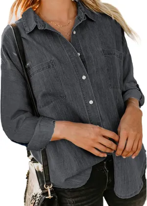 FMCHICO Women's Oversized Denim Jacket Casual Long Boyfriend Jean Jacket Autumn Spring