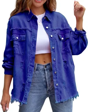 FMCHICO Women's Oversized Denim Jacket Casual Long Boyfriend Jean Jacket Autumn Spring
