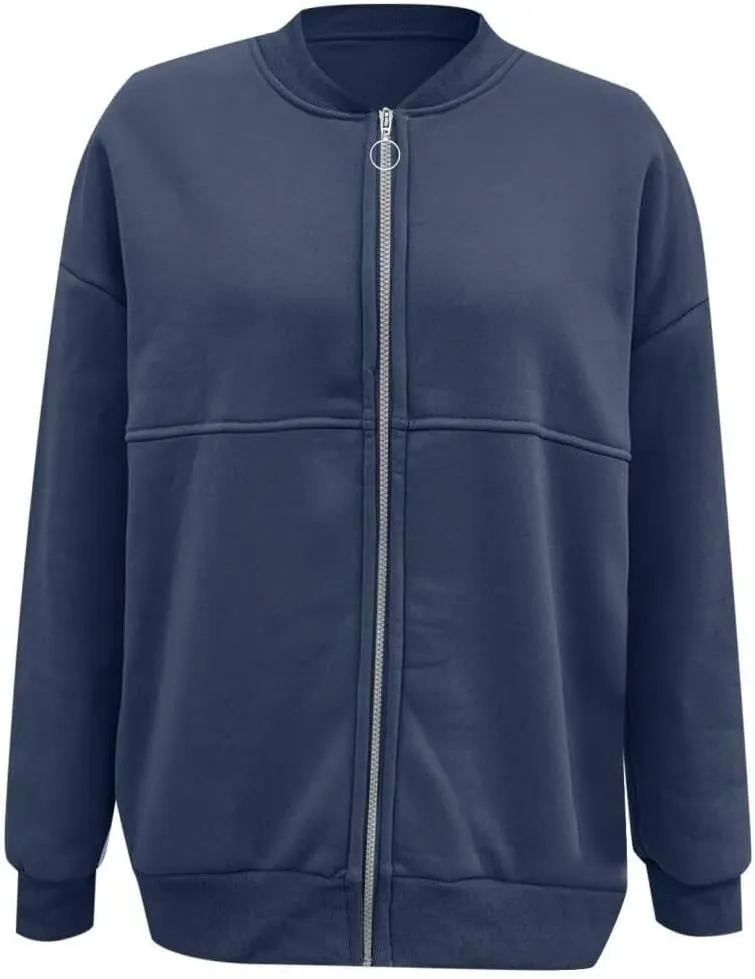 FMCHICO Women's Oversized Full Zip Up Sweatshirts Jacket 2024 Fall Fleece Long Sleeve Hoodies Outfit