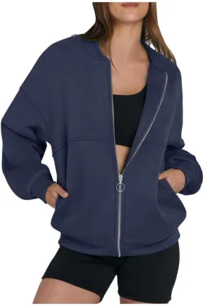 FMCHICO Women's Oversized Full Zip Up Sweatshirts Jacket 2024 Fall Fleece Long Sleeve Hoodies Outfit