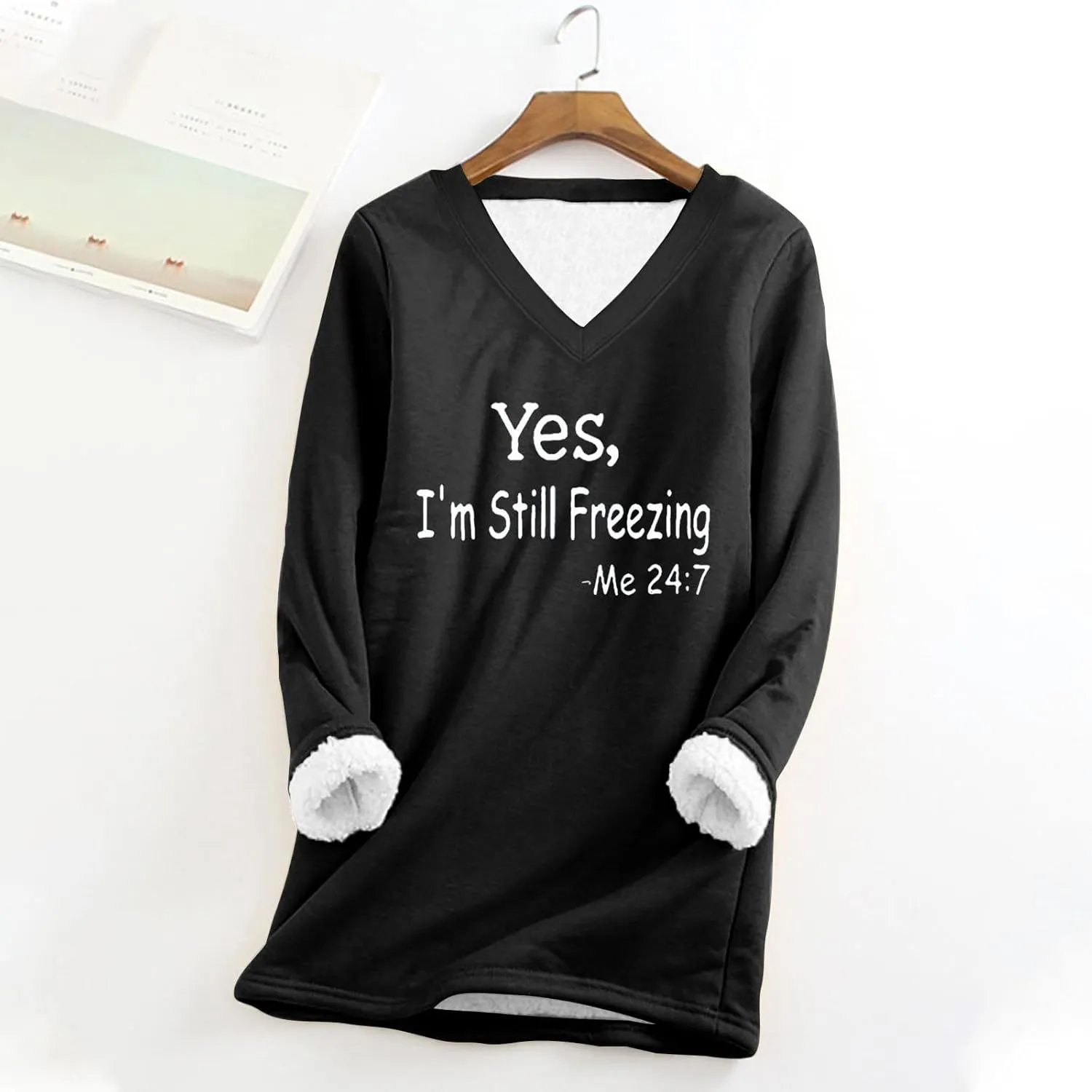 Fuzzy Fleece Lined Sweatshirts for Women 2023 Cozy Winter Pullover Sweater Tops v Neck Plus Size Loose Long Loungewear