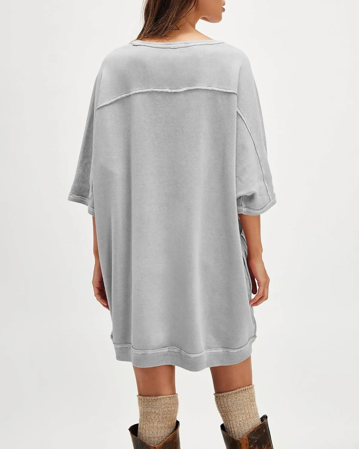 Gacaky Womens Oversized Sweatshirts Pullover 3/4 Sleeve Crewneck Pullover Tops Trendy Cute Y2K Tee with Pockets
