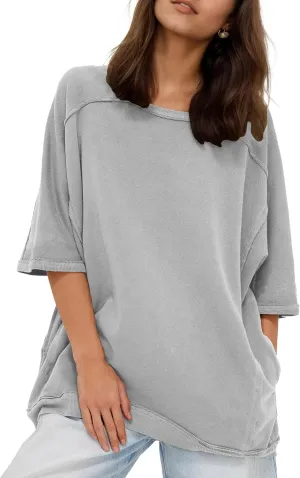 Gacaky Womens Oversized Sweatshirts Pullover 3/4 Sleeve Crewneck Pullover Tops Trendy Cute Y2K Tee with Pockets