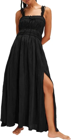 Gacaky Women's Summer Dress Boho Sexy Sleeveless High Waist Side Split A Line Beach Long Maxi Dress