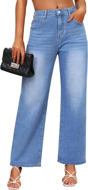 Genleck Women's Wide Leg Baggy Jeans – High Waisted Stretch Loose Jeans Trendy Denim Pants