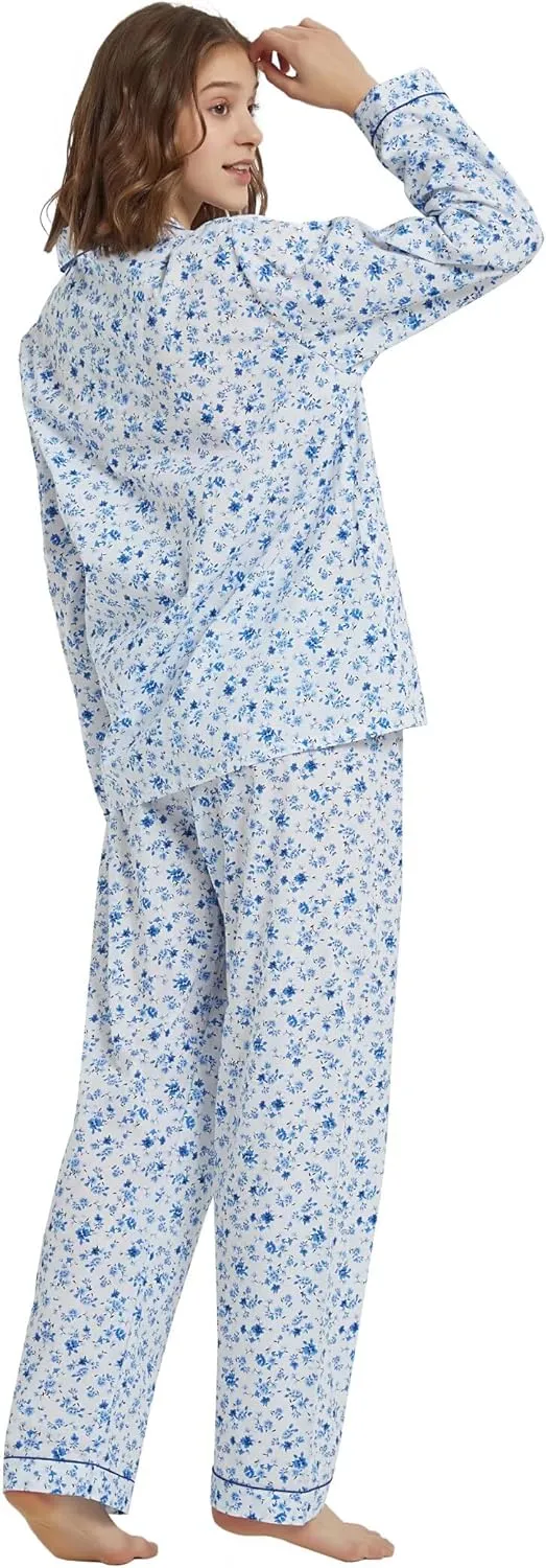 GLOBAL Womens Cotton Pajama Set for Women Long Sleeve PJs Button Down Sleepwear S-3XL