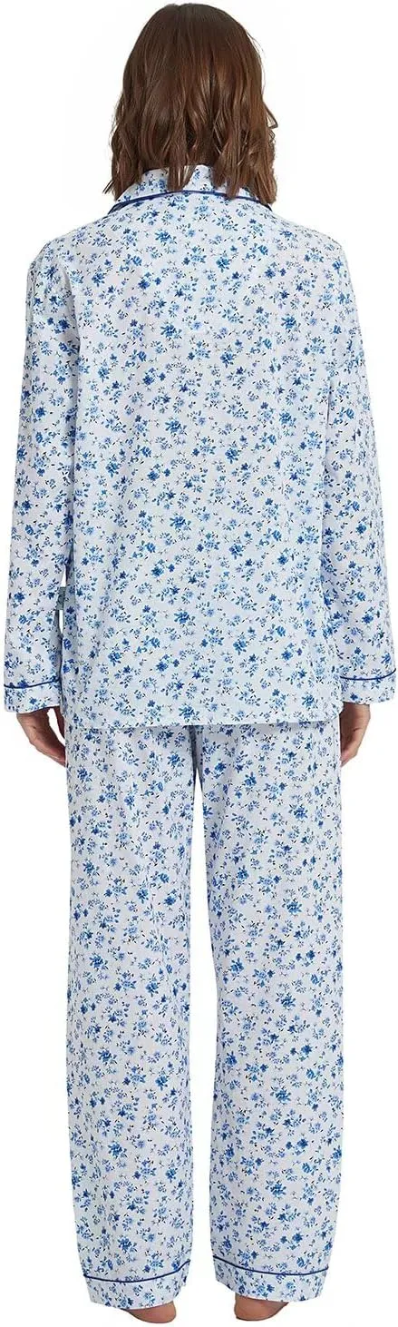 GLOBAL Womens Cotton Pajama Set for Women Long Sleeve PJs Button Down Sleepwear S-3XL