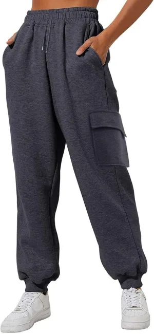 GOKKILRW Womens Cargo Sweatpants 2024 Fall Outfits Straight Leg Baggy Athletic Joggers Solid Drawstring Cinch Lounge Trousers