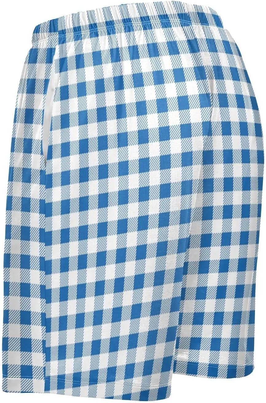 Grey Checkered Gingham Plaid Tartan Geometric Check Men's Pajama Pants Shorts Sleepwear Lounge Pajama Bottoms