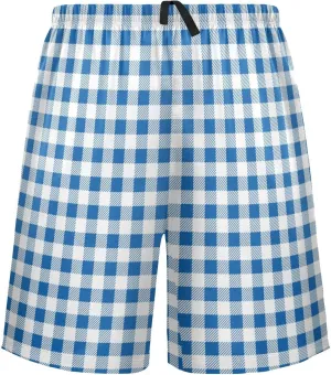 Grey Checkered Gingham Plaid Tartan Geometric Check Men's Pajama Pants Shorts Sleepwear Lounge Pajama Bottoms
