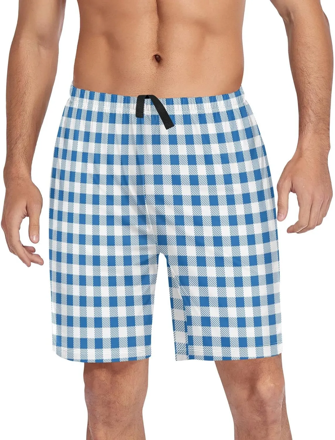 Grey Checkered Gingham Plaid Tartan Geometric Check Men's Pajama Pants Shorts Sleepwear Lounge Pajama Bottoms