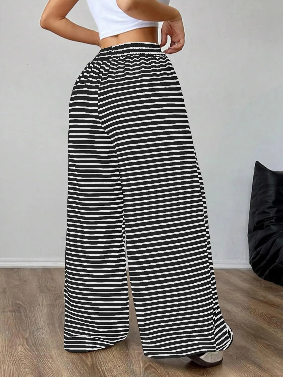 GUOLEZEEV Women's Striped Pants Comfy High Waist Trendy Y2K Pajama Lounge Pants Sleepwear with Pockets