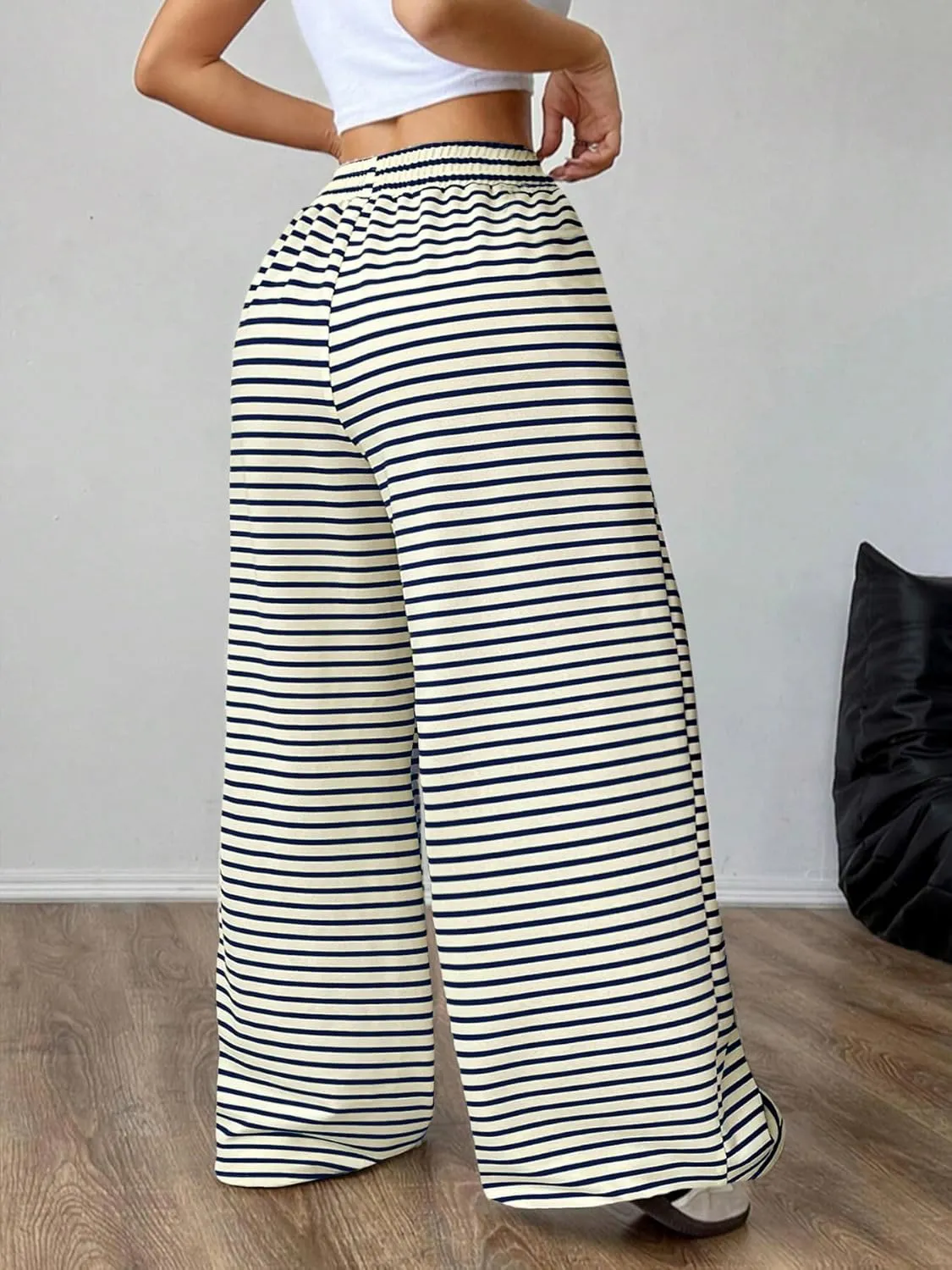 GUOLEZEEV Women's Striped Pants Comfy High Waist Trendy Y2K Pajama Lounge Pants Sleepwear with Pockets