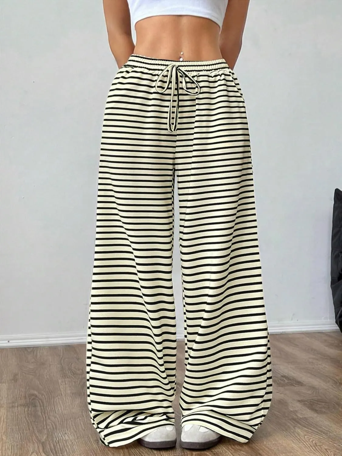 GUOLEZEEV Women's Striped Pants Comfy High Waist Trendy Y2K Pajama Lounge Pants Sleepwear with Pockets