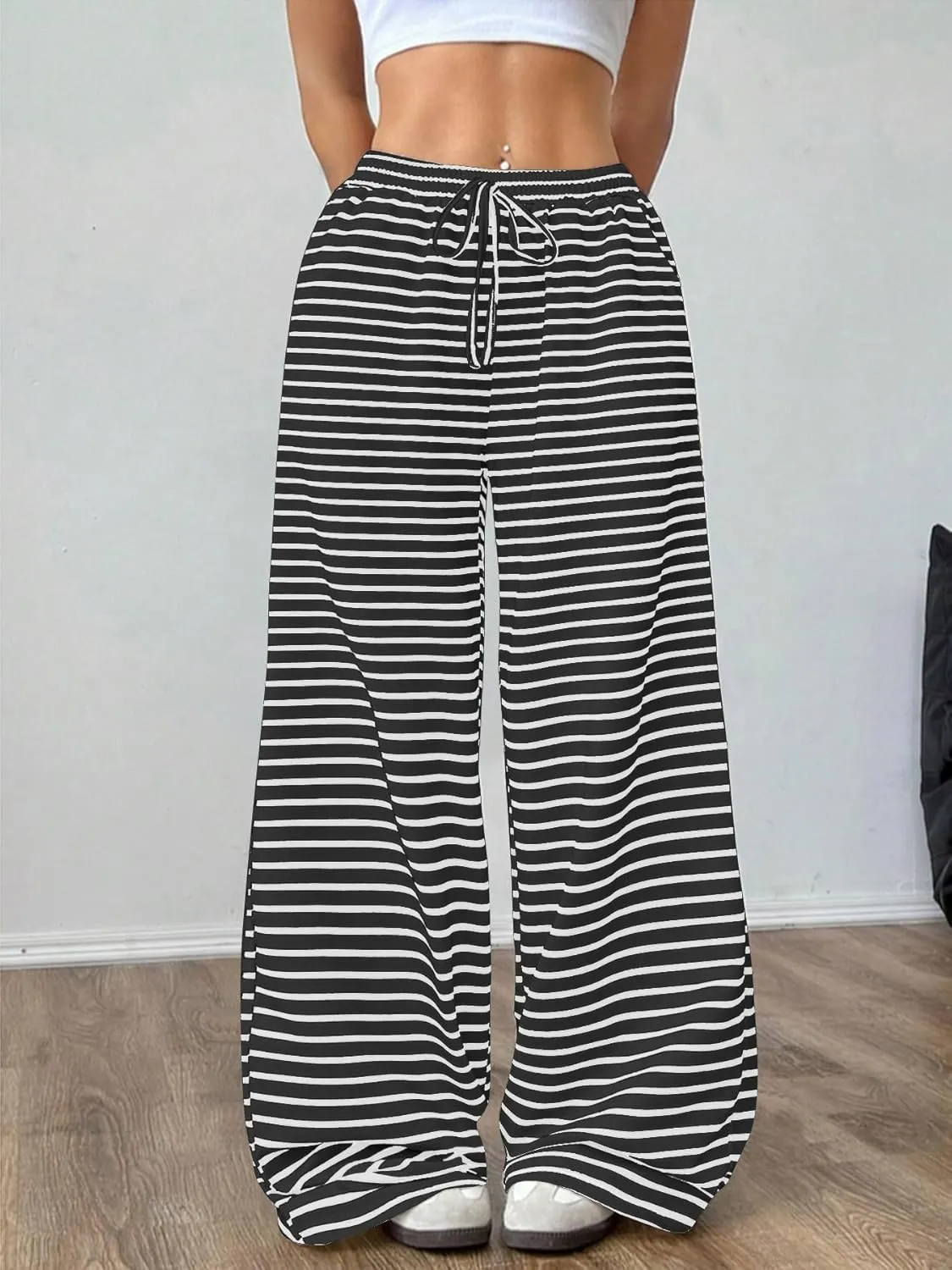 GUOLEZEEV Women's Striped Pants Comfy High Waist Trendy Y2K Pajama Lounge Pants Sleepwear with Pockets