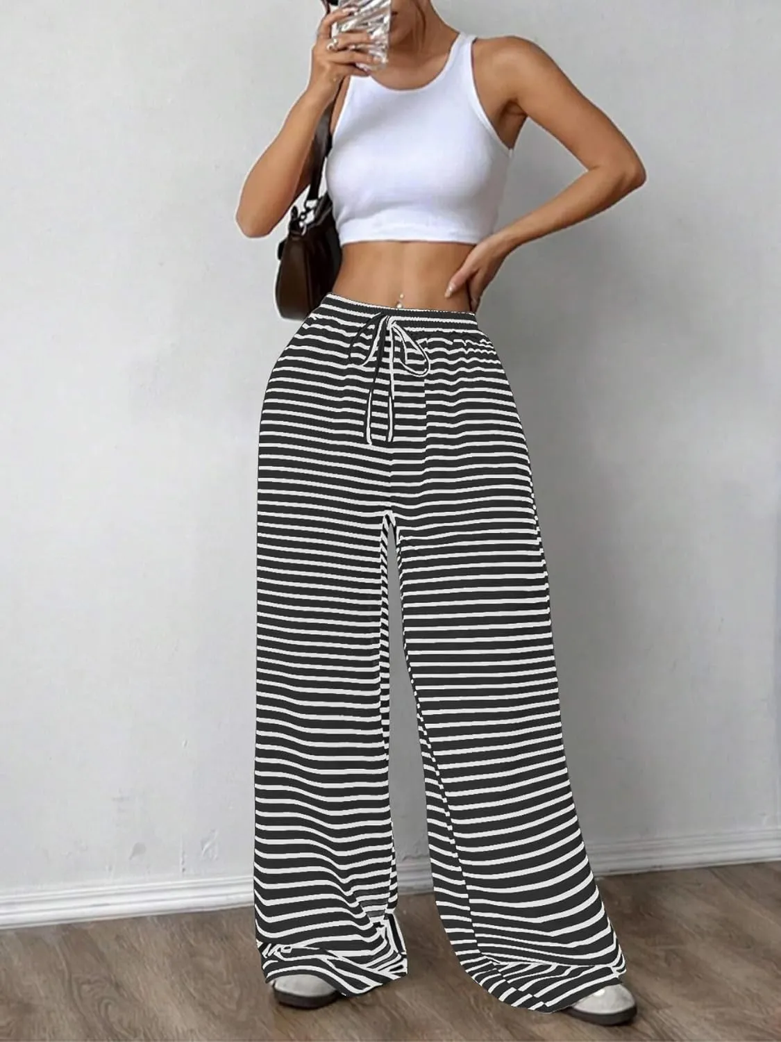 GUOLEZEEV Women's Striped Pants Comfy High Waist Trendy Y2K Pajama Lounge Pants Sleepwear with Pockets